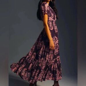 Anthropologie "The Somerset" Maxi Dress Chiffon Edition Crimson | S